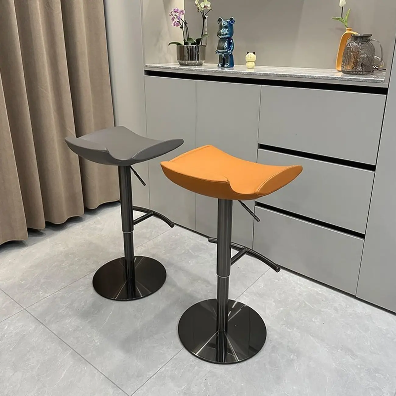 Modern Adjustable Faux Leather Swivel Bar Stools