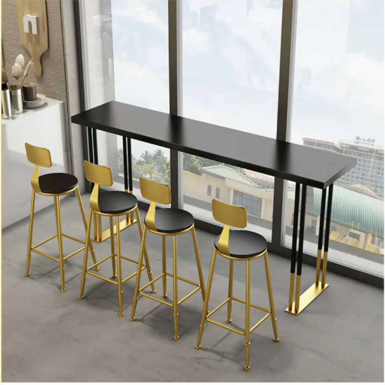 Lavish Black Gold Wood Metal Sled Bar Tables