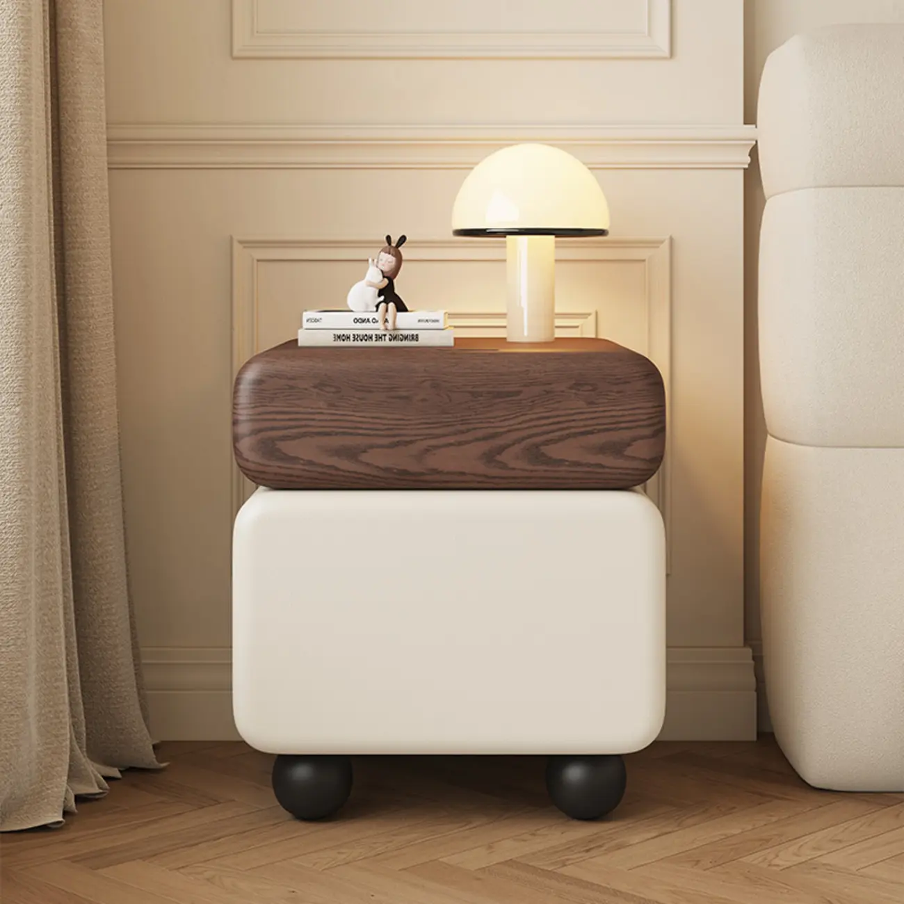 Modern Faux Leather Wood Nightstand Storage