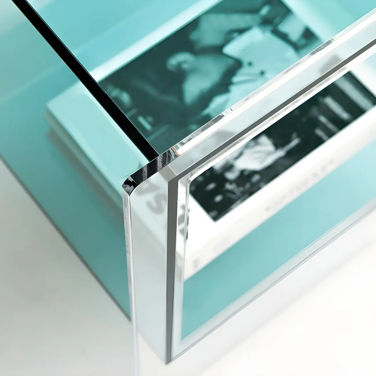 Modish Transparent Acrylic Nightstand with Open Shelf & Wheels