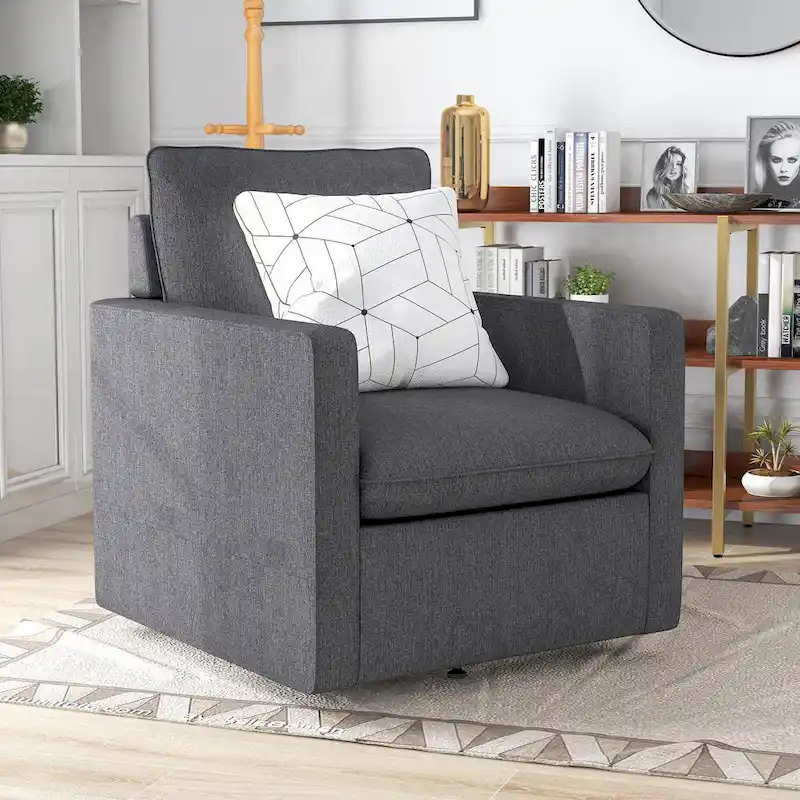 Kamile Transitional Linen Cushion Back Swivel Armchair by Furniture of America