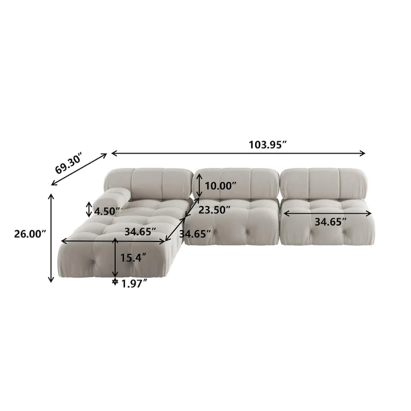 Modern Velvet Upholstered Large Modular Sectional Sofa