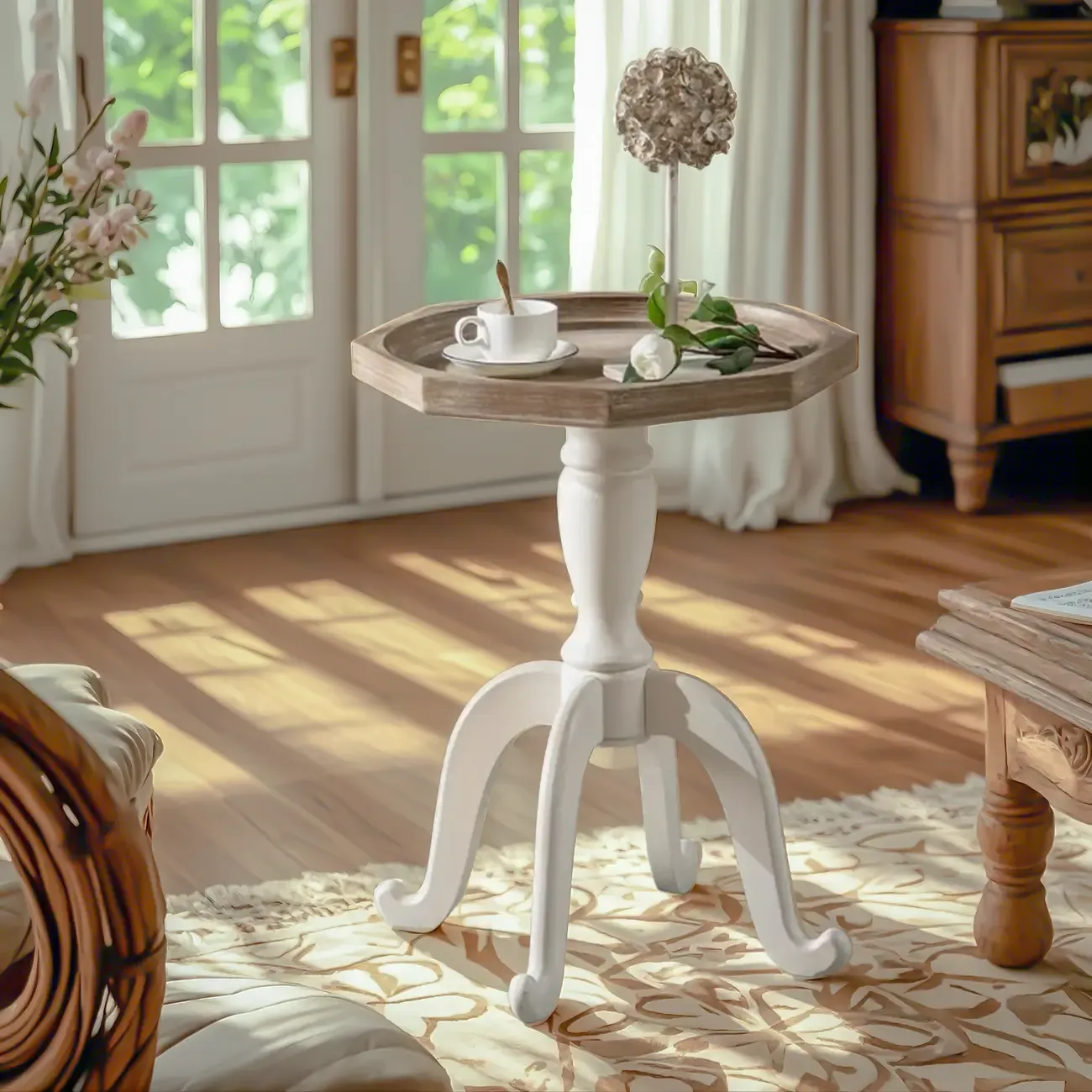 Rustic Wood Accent Side Table with Tray Top for Living Room