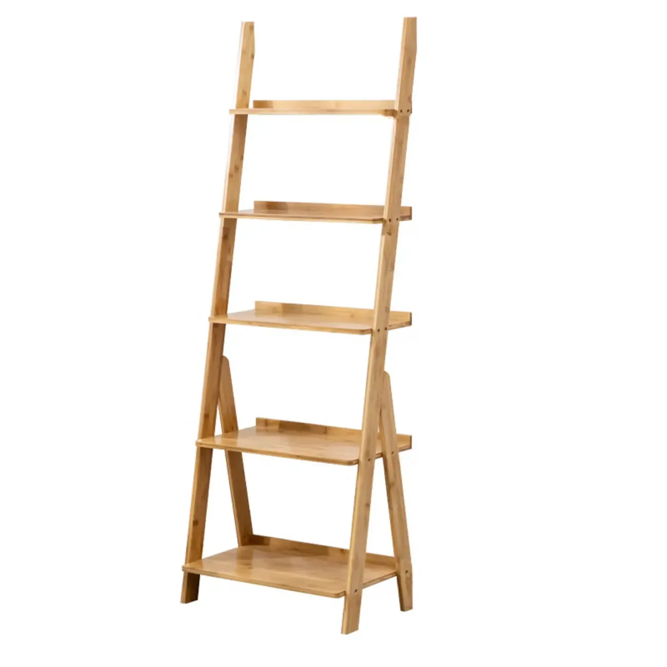 Bamboo Open 4 Shelves Adjustable Ladder Bookcase