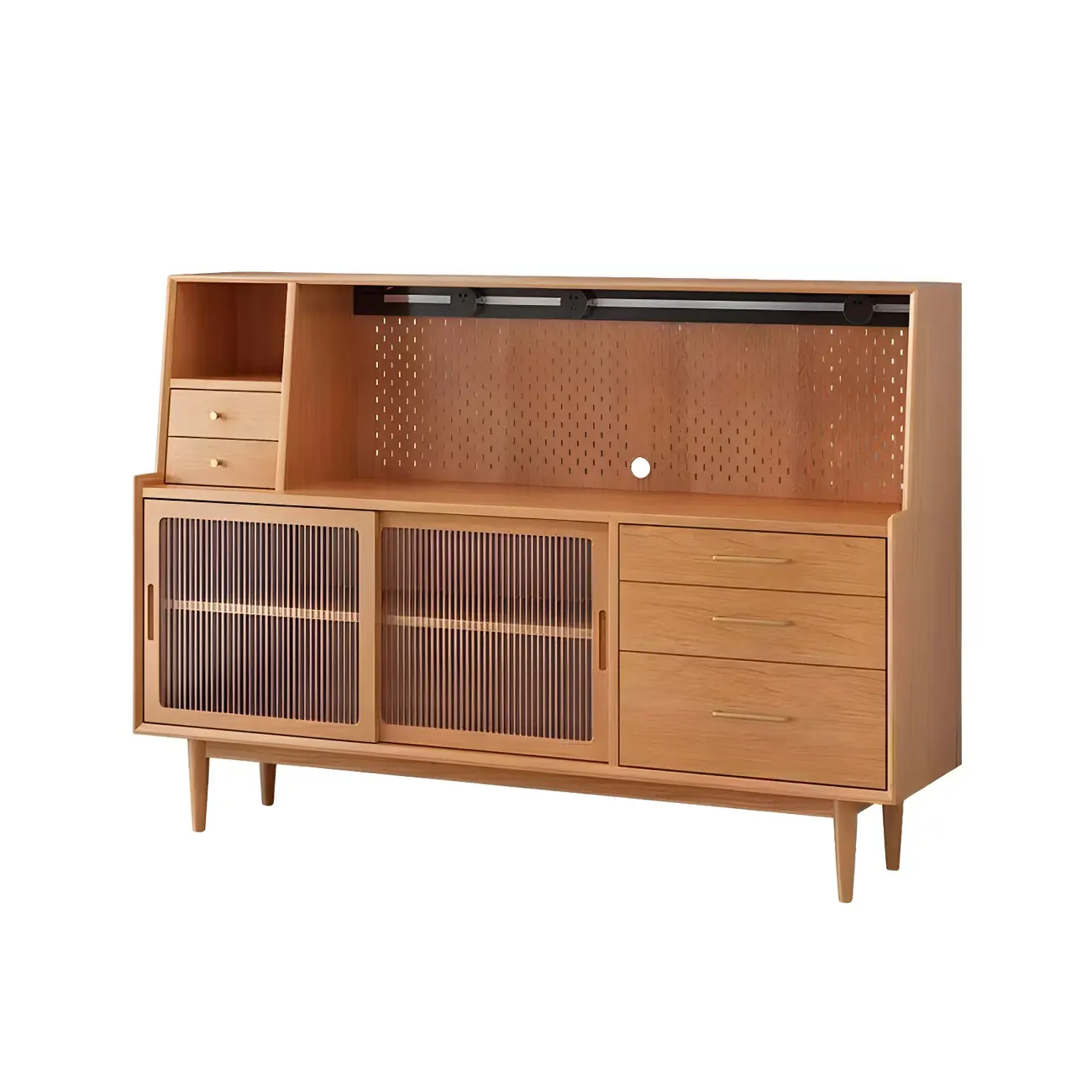 Scandinavian Natural Wood Sideboard with Shelf & Drawer