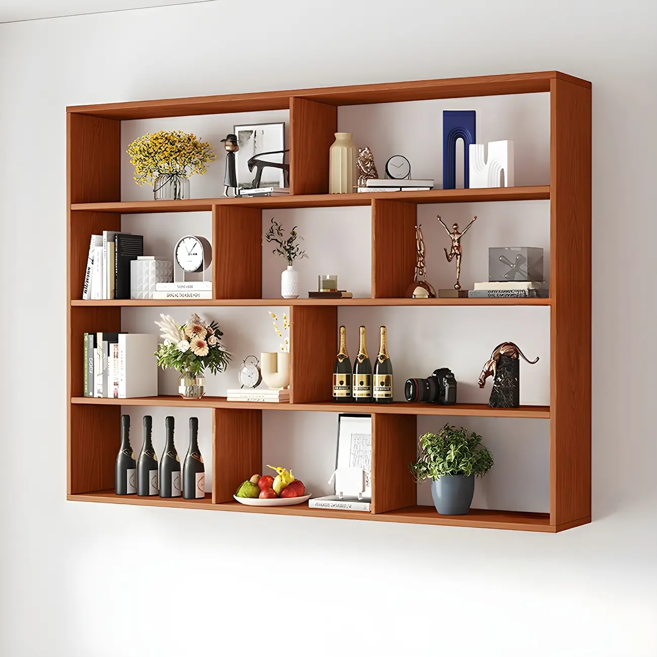 White Wall-Mounted Cube Wood Display Bookcase