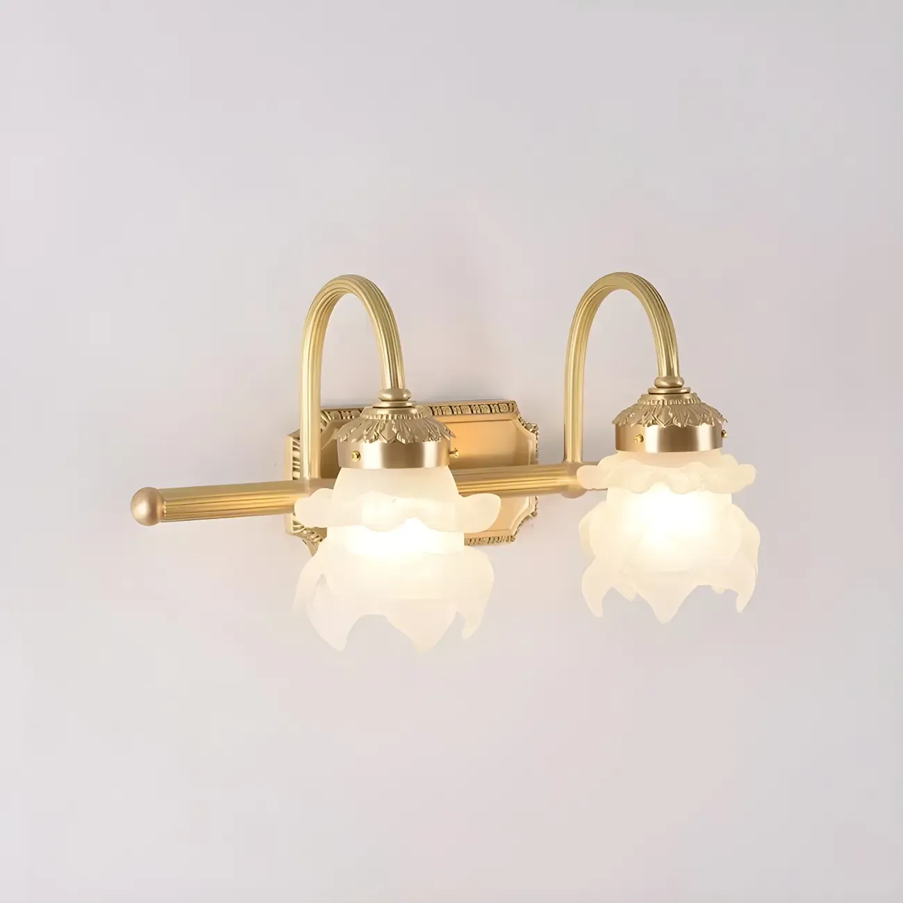 Modern Small Gold Arc 2-Light Vanity Light with Glass Shade