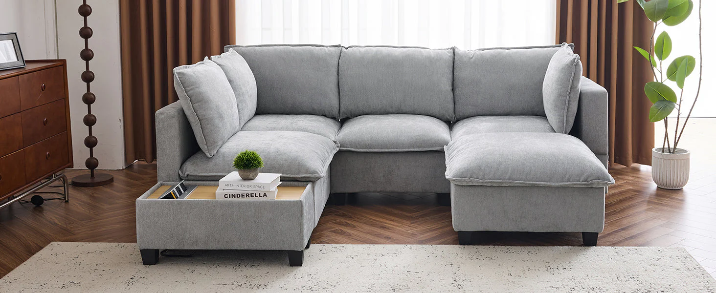 Walker Edison | Cloud Chenille Modular Sectional Sofa with Coffee Table