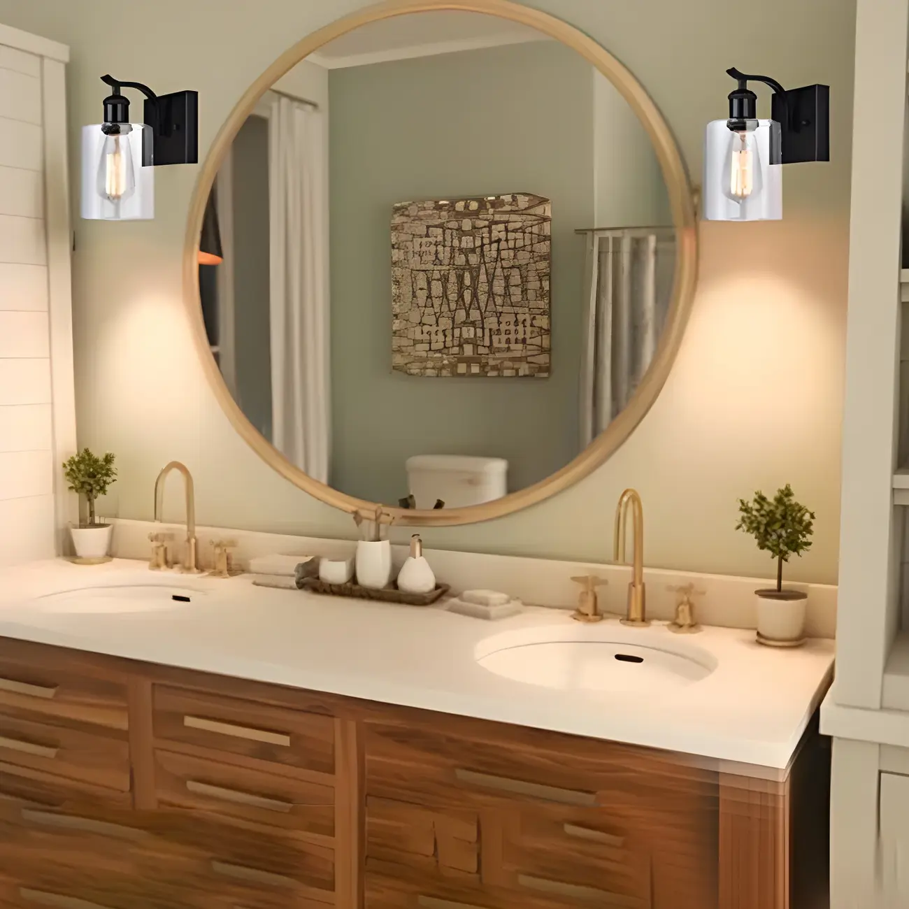 1-Light Modern Metal Cylinder Glass Bathroom Vanity Light