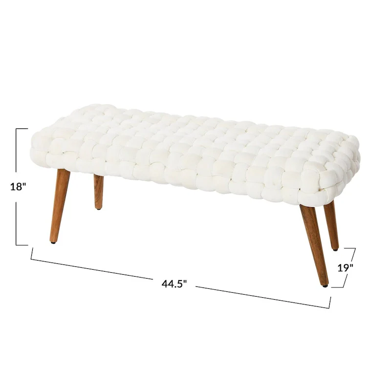 Chunky Woven Velvet Entryway Bench with Wood Legs