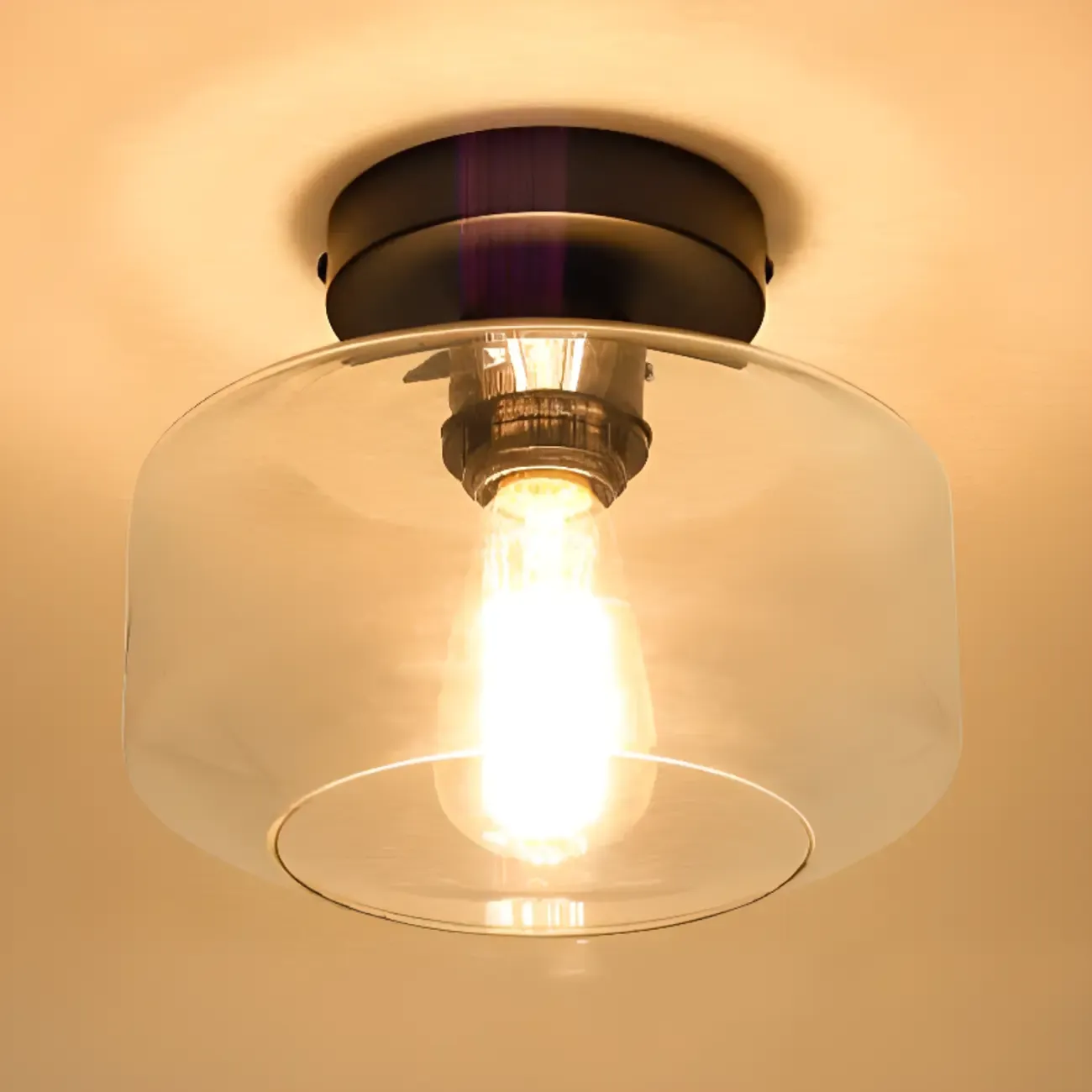 Hallway Industrial Clear Glass Semi Flush Ceiling Light