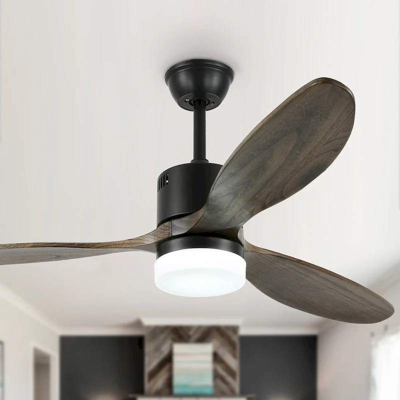 52  Farmhouse Solid Wood Ceiling Fan with Dimmable LED Light, 3-Speed Reversible Ceiling Fan with Remote