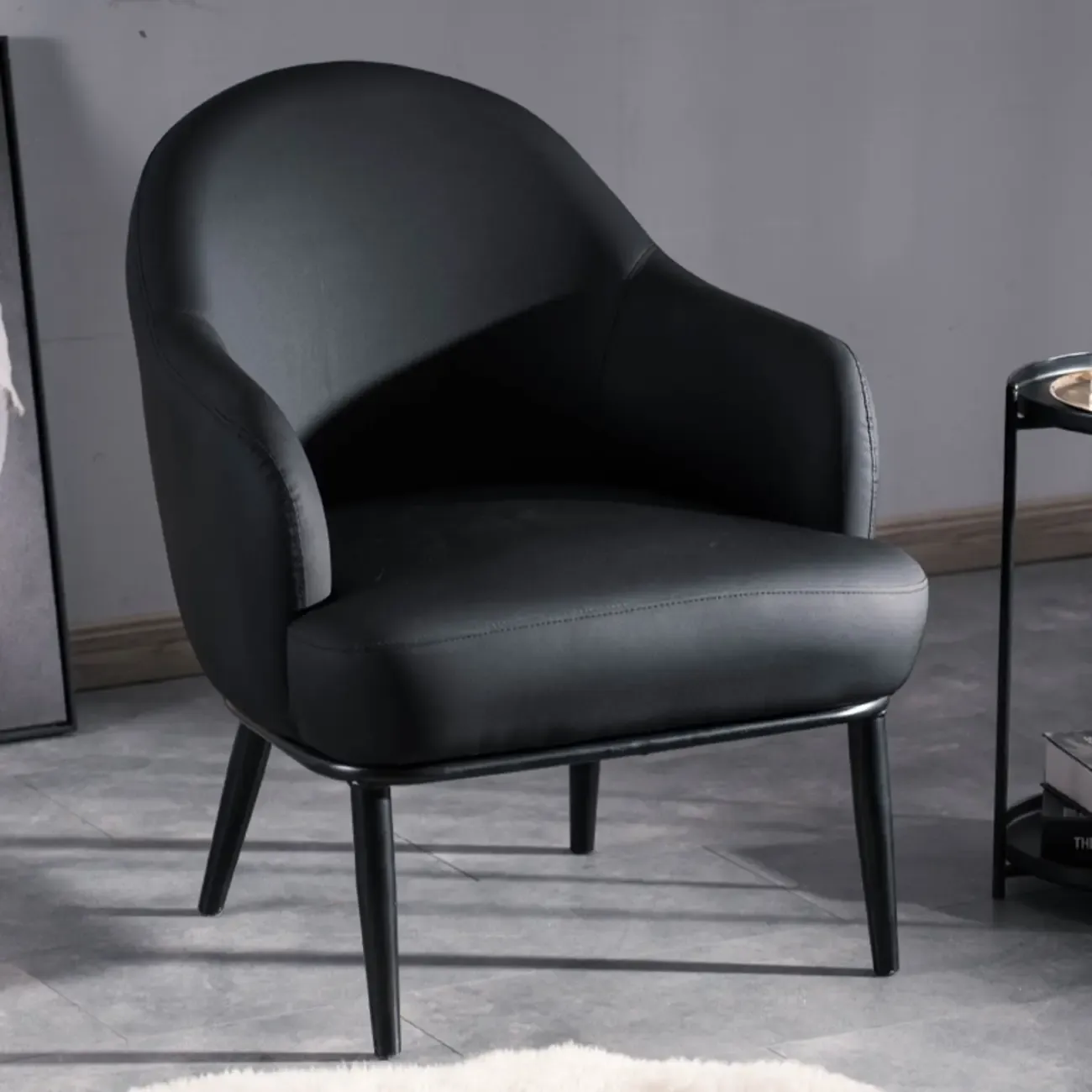 Modern Barrel Chair Faux Leather Living Room