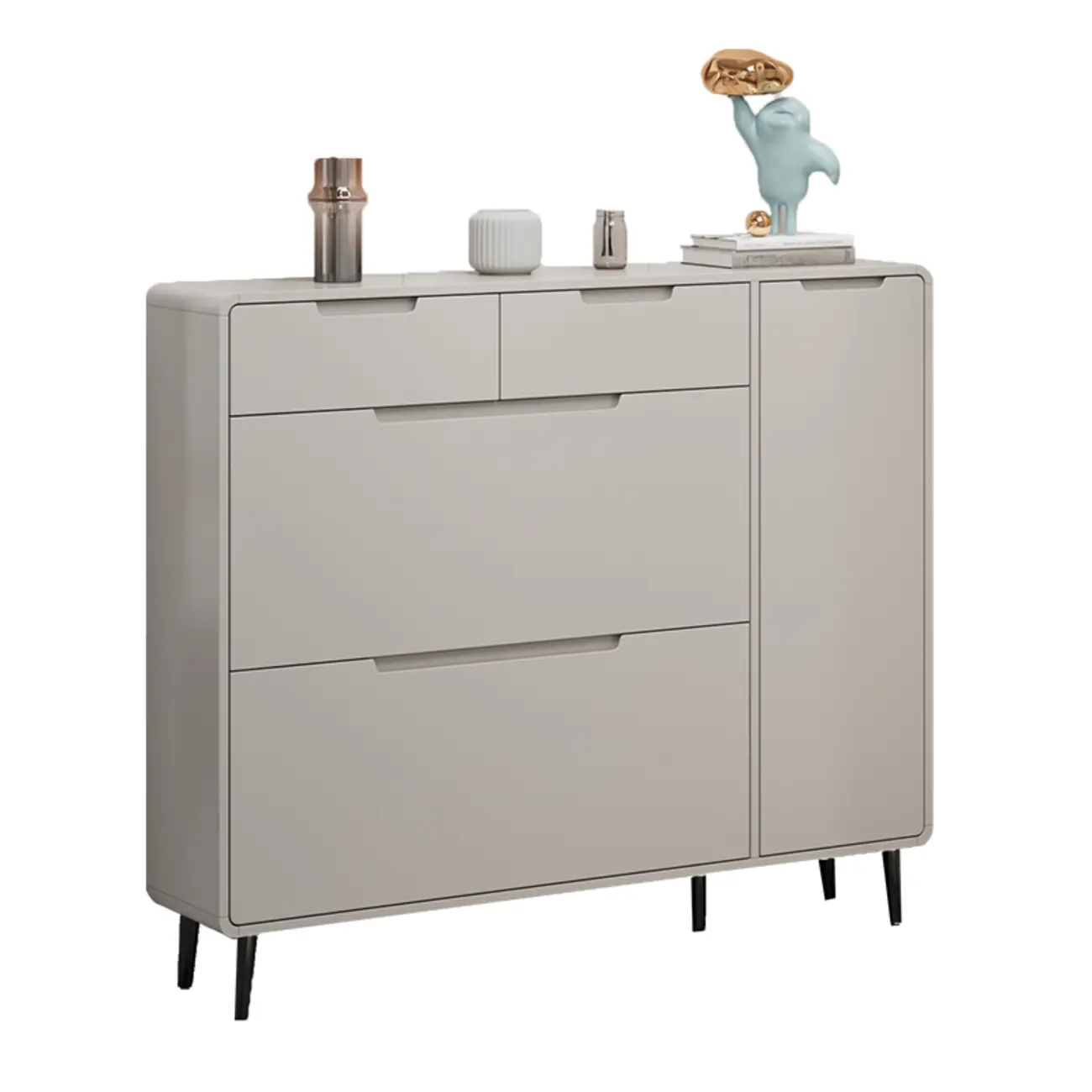 Drop-Front Beige Wood Entryway Shoe Cabinet with 2-Drawer