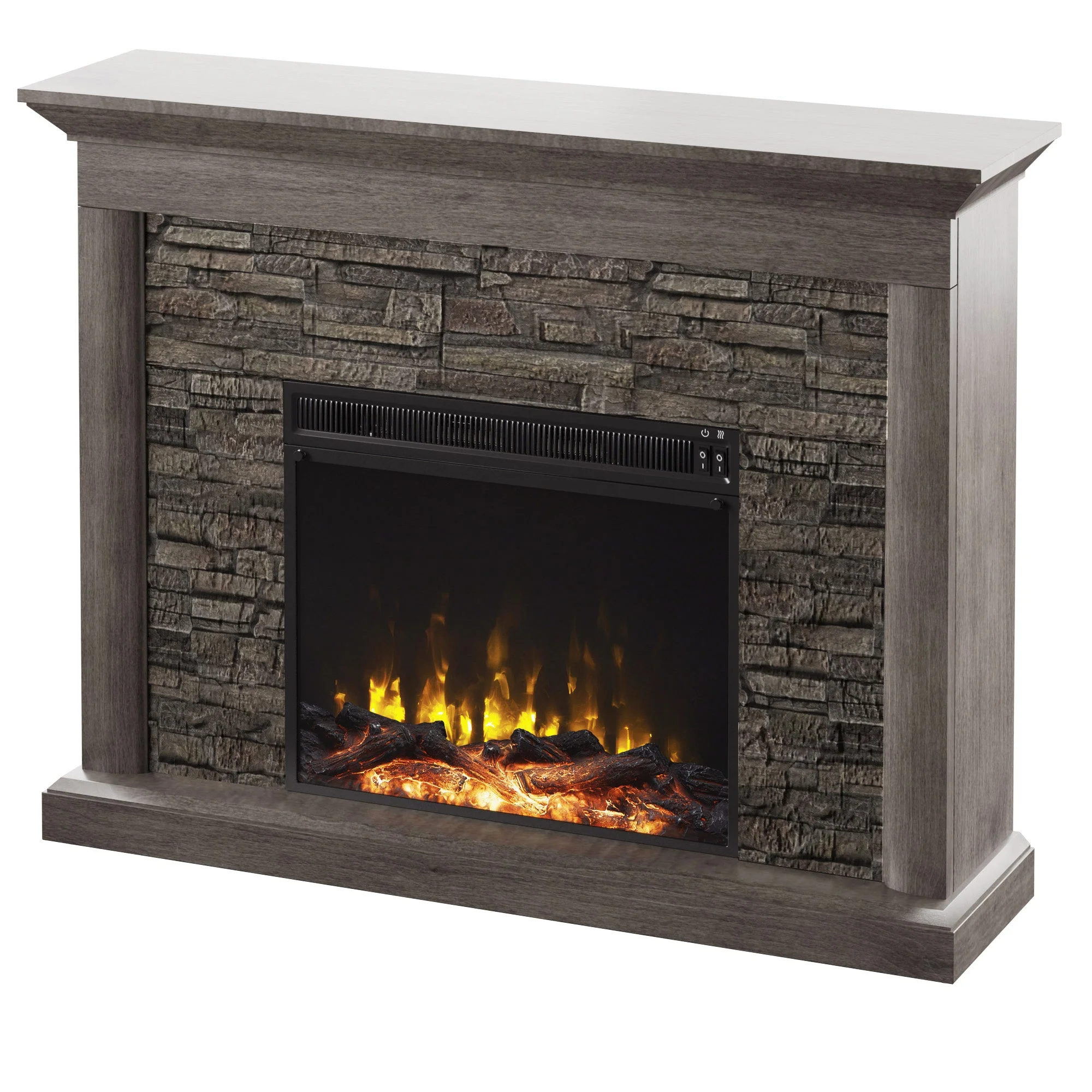Stacked Stone Wall Mantel with Electric Fireplace