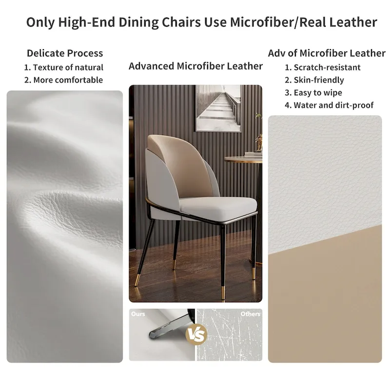 Set of 2 Microfiber Leather Upholstered Dining Chairs with Metal Legs - 20x21x32