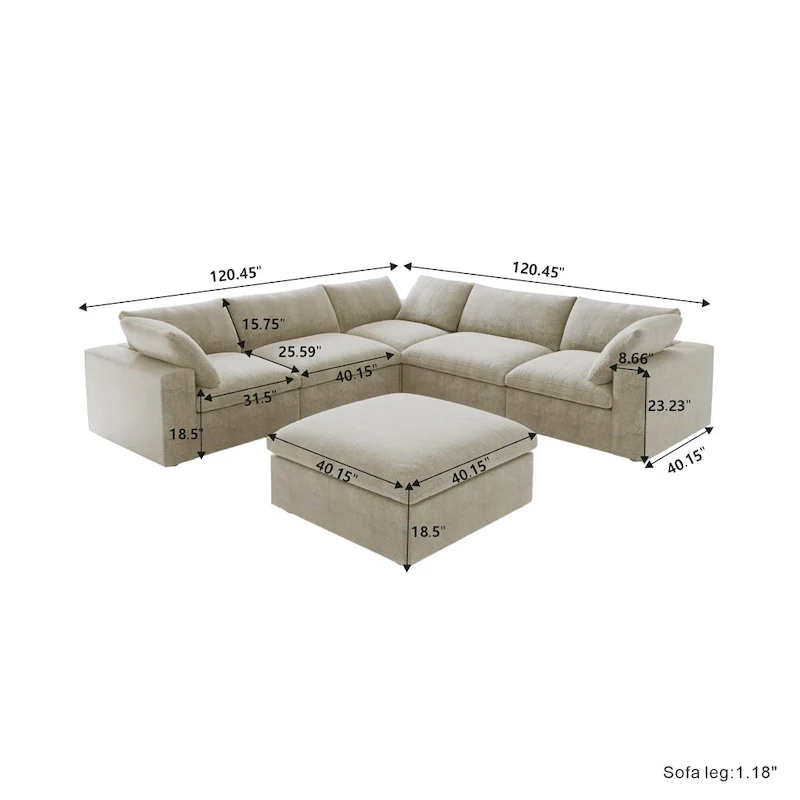 Widen Down Filled 5-Piece Sectional and Ottoman