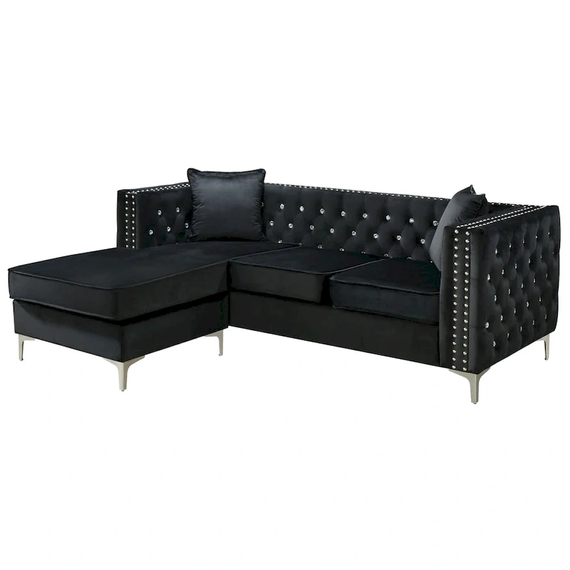 Paige Velvet Tufted Sofa with Chaise