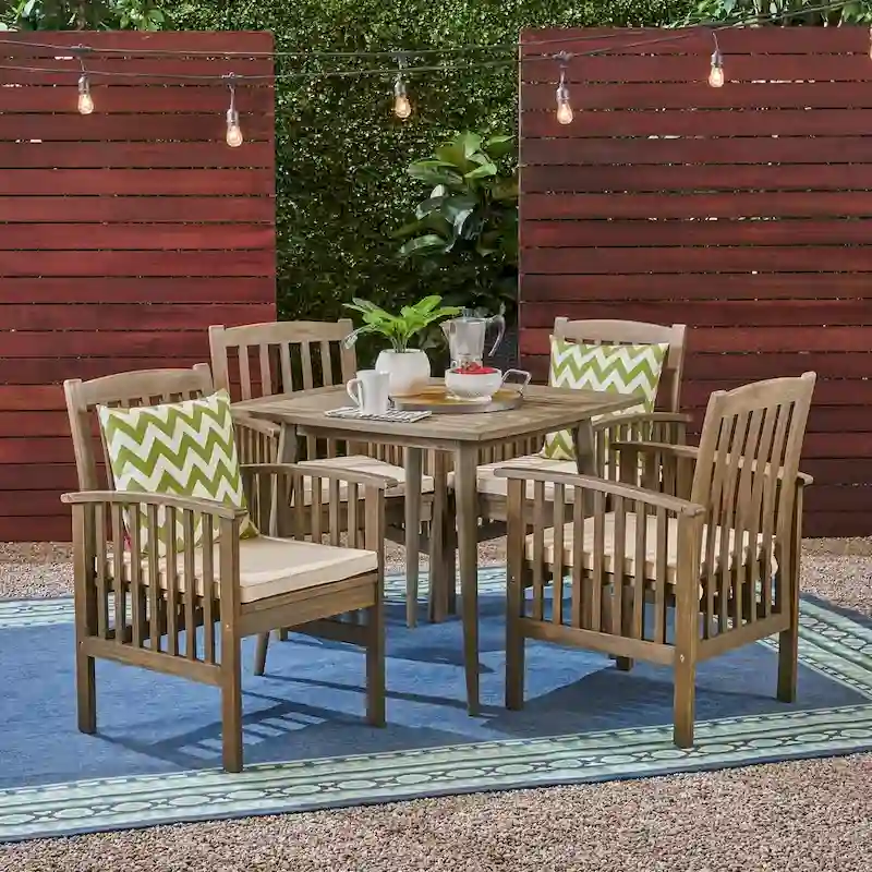 Casa Outdoor 4-Seater 36  Square Acacia Dining Set with Straight Legs by Christopher Knight Home