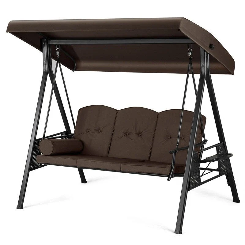 3-Person Metal Patio Swing with Canopy and Cushions - N/A