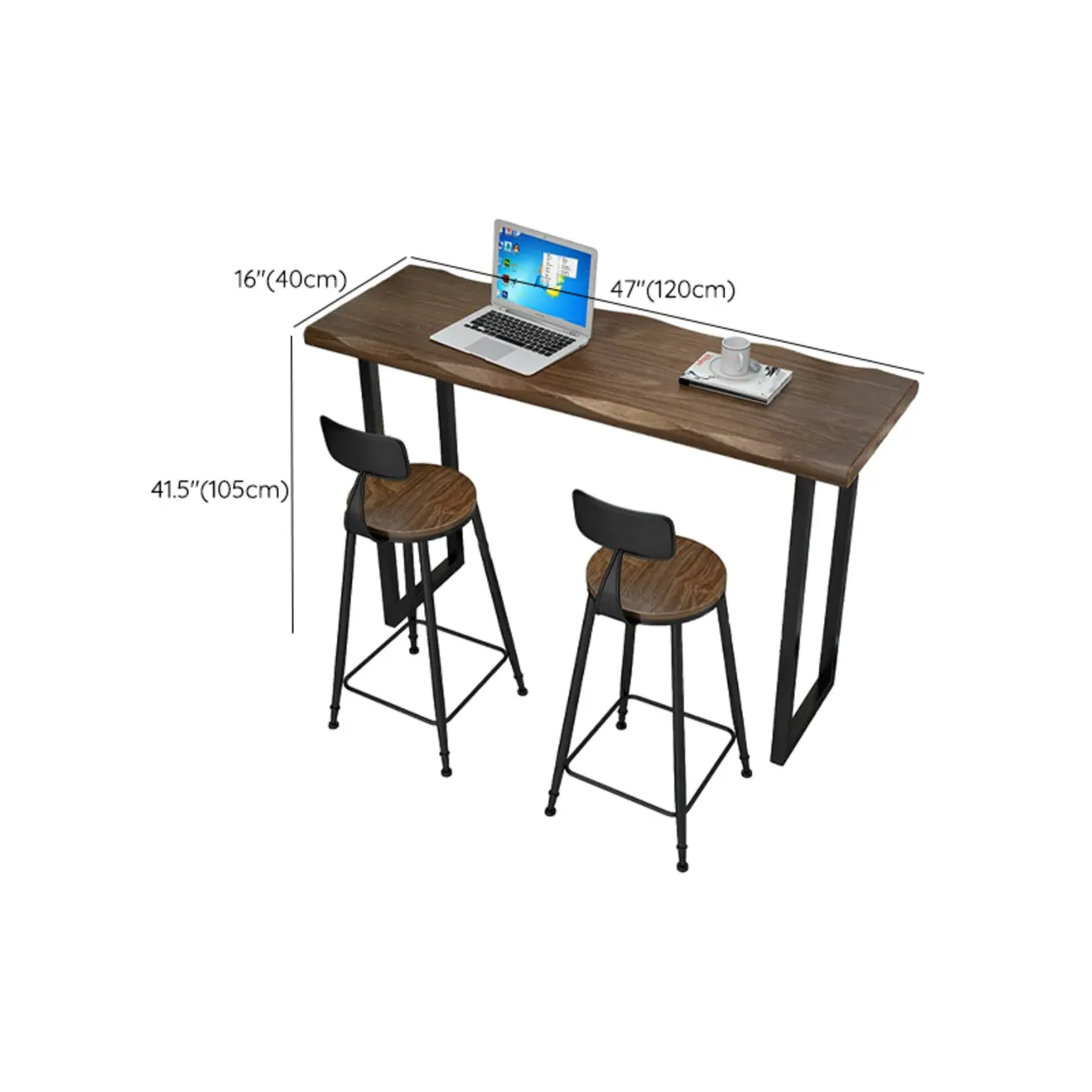 Modern Brown Pine Wood Top Iron Sled Bar Table