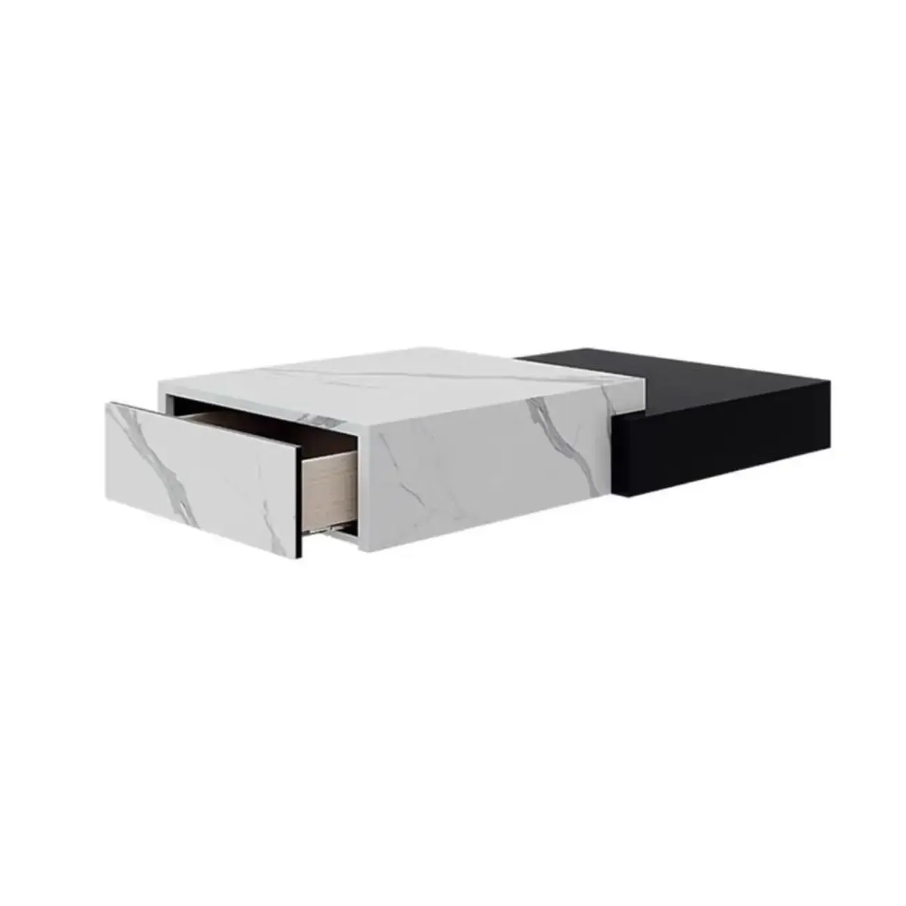 Modern Marble Nesting Coffee Table Set in Black and White