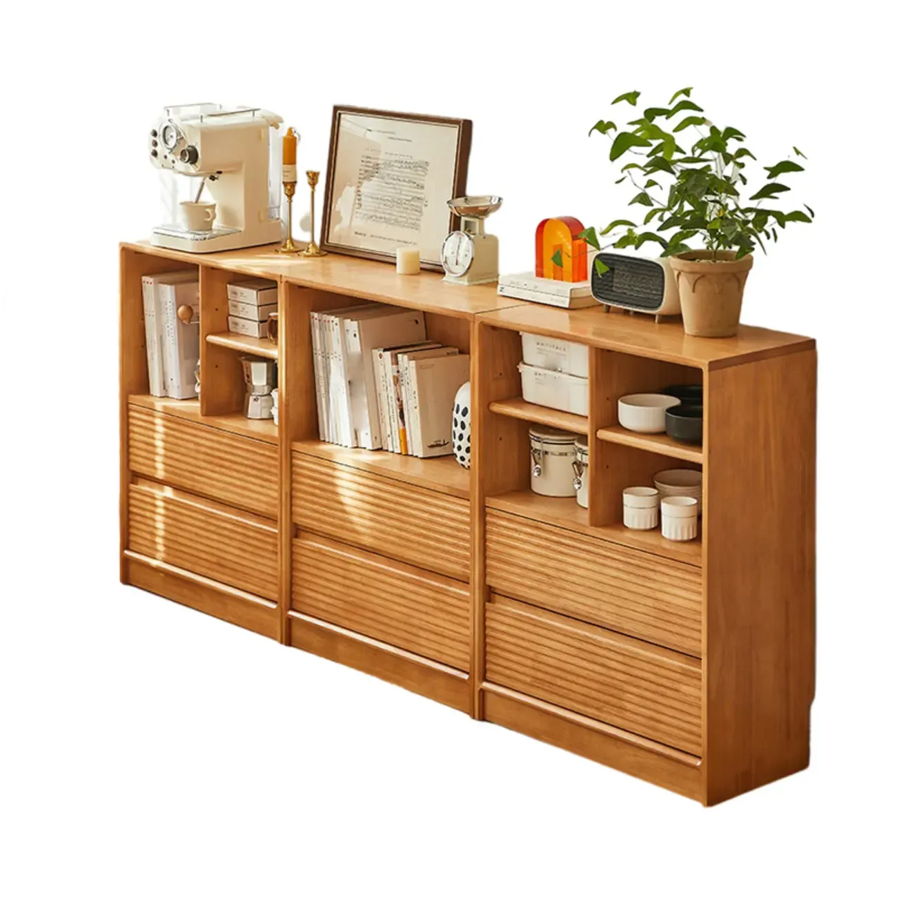 Scandinavian Light Wood 2-Shelf Bookcase with Drawers