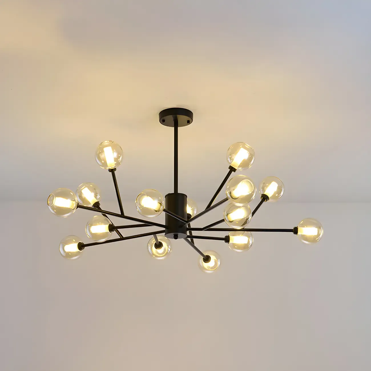 Modern Gold Metal Glass Globe Sputnik Chandelier