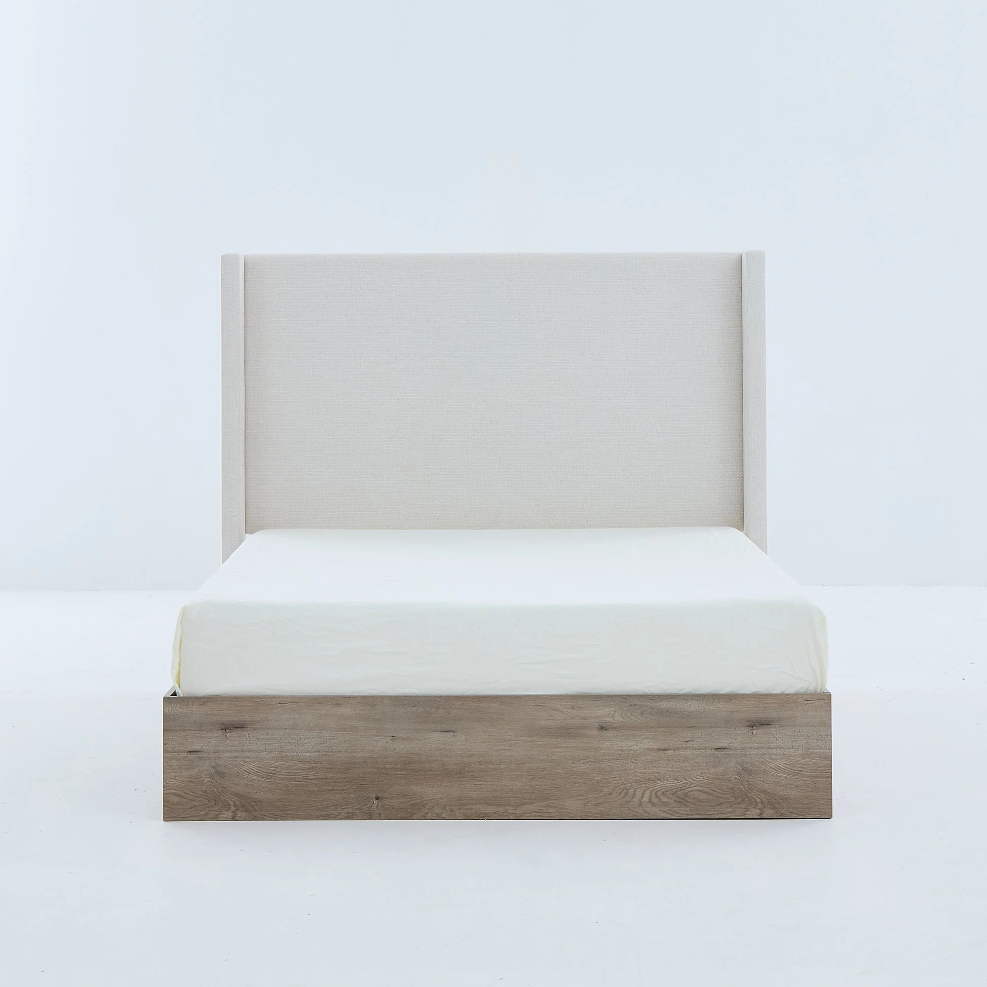 Walker Edison | Shelton 54' Queen Upholstered Wingback Bed and Wood Base