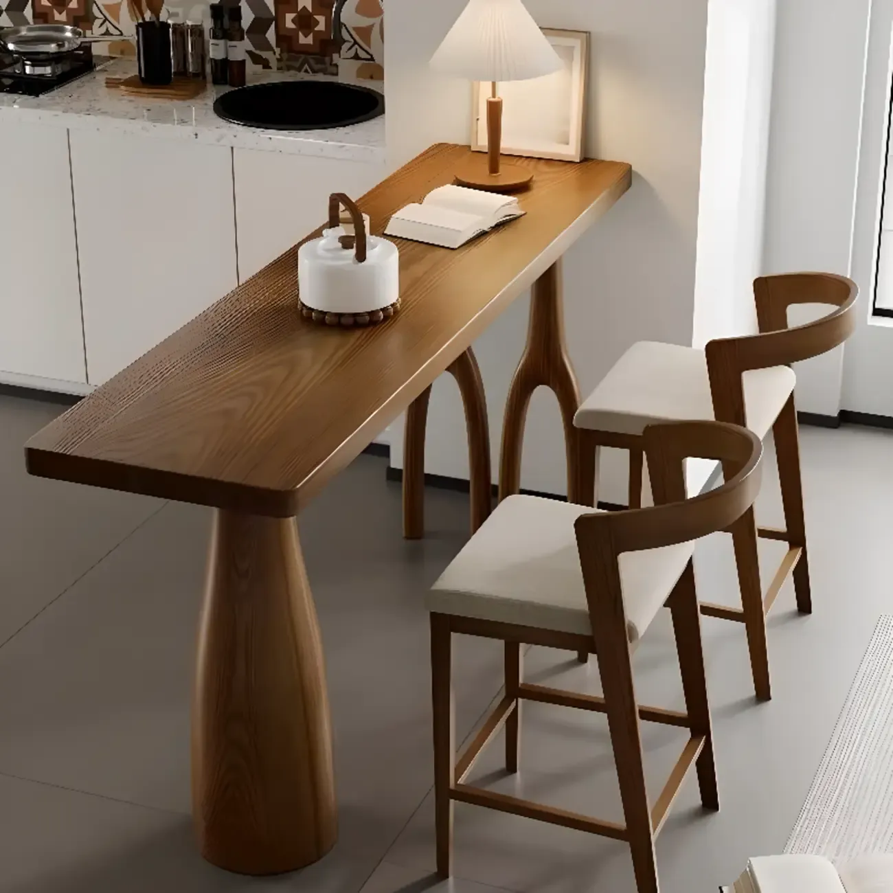 Modern Brown Wooden Dual-Pedestal Bar Tables