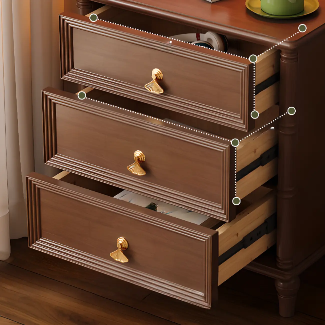 Traditional Rectangular Solid Wood 3-Drawer Black Nightstand