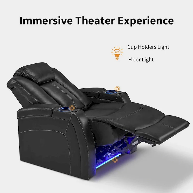 MCombo Power Recliner Chair, Home Theater Seating with Adjustable Headrest and Tray Table, Breathable Leather HTS422