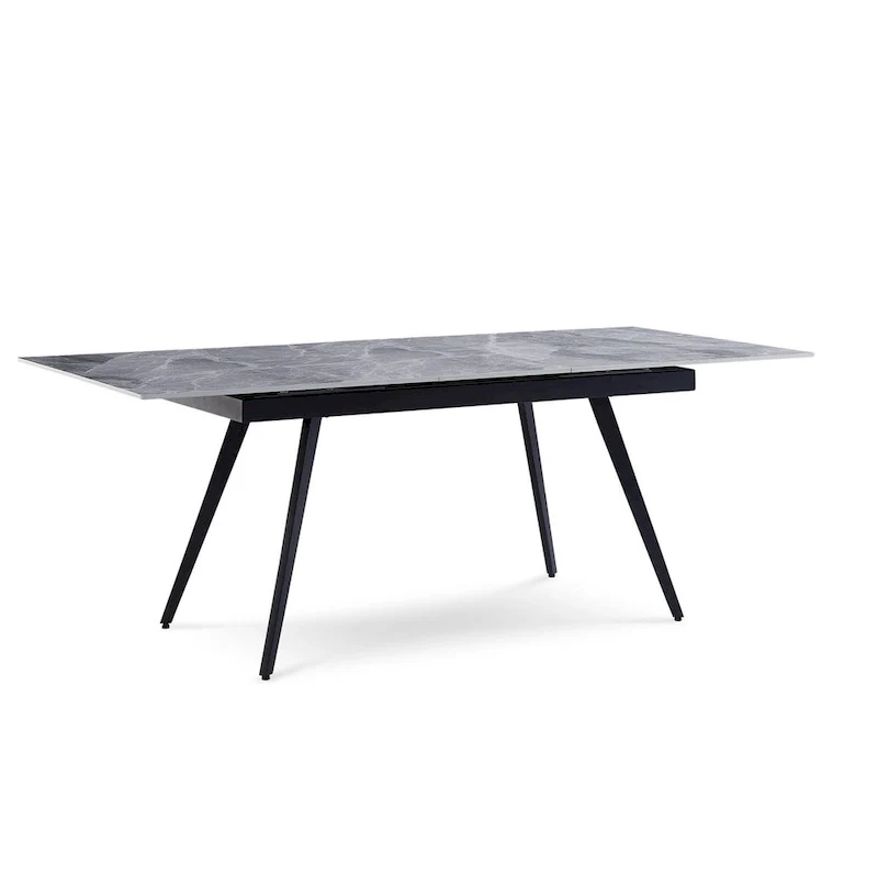 79 Inch Extendable Modern Dining Table, Textured Stone Surface, Warm Gray
