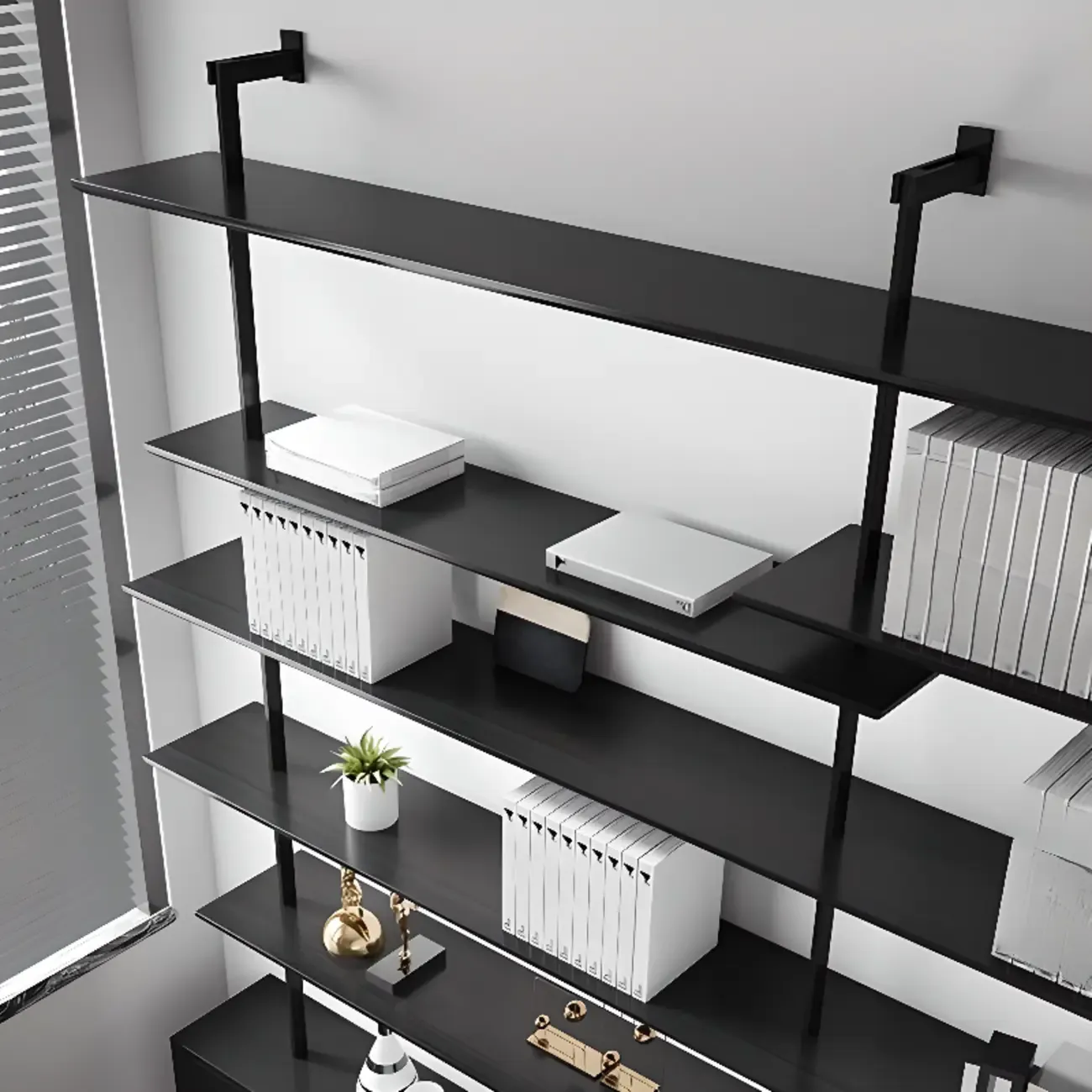 Industrial Black Wood Modular Wall Shelving System Bookshelf