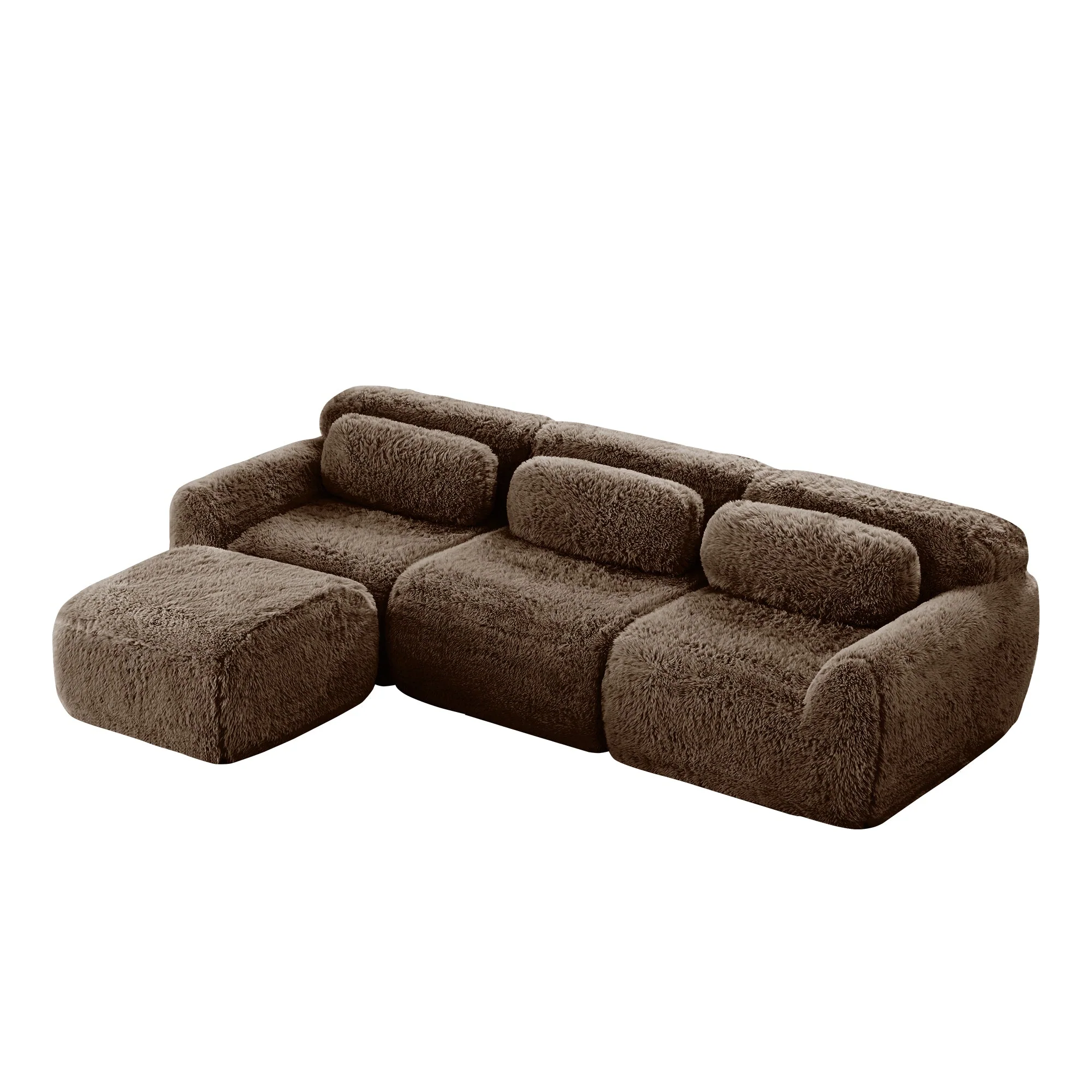Soft And Fluffy Plush Boneless Modular Sofa with Ottoman