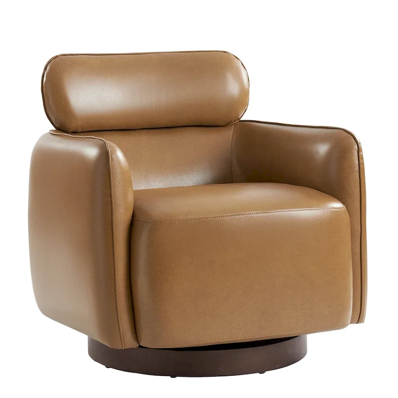 Raphael Modern Swivel Genuine Leather Barrel Chair