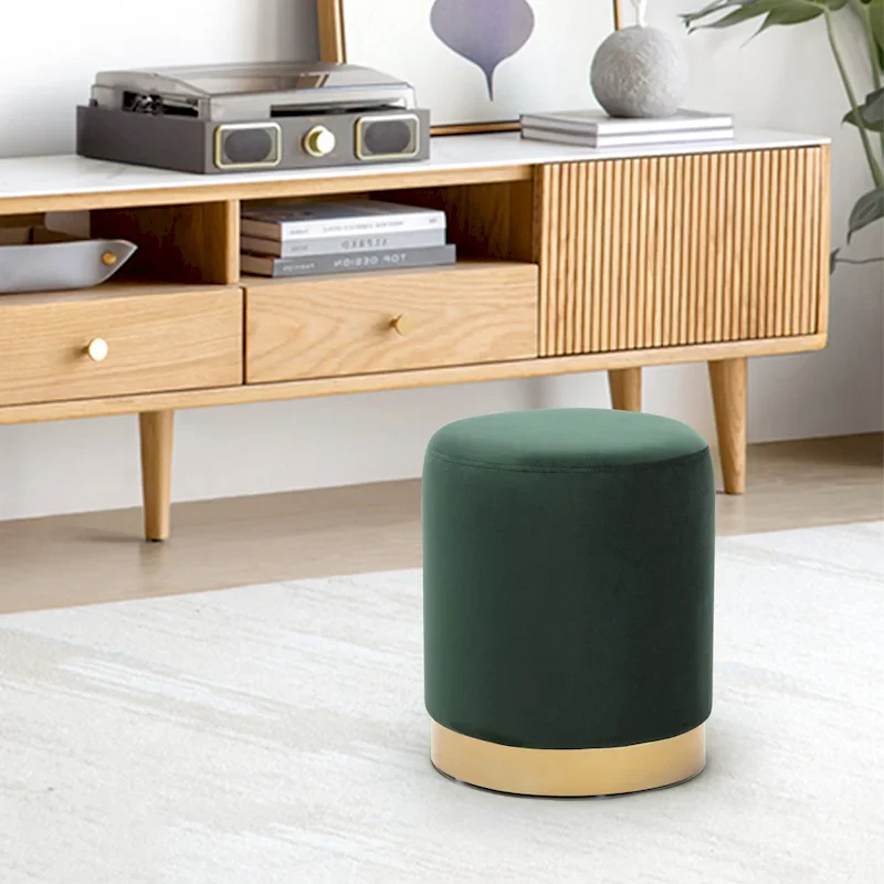 Small Round Velvet Ottoman Upholstered Foot Stool