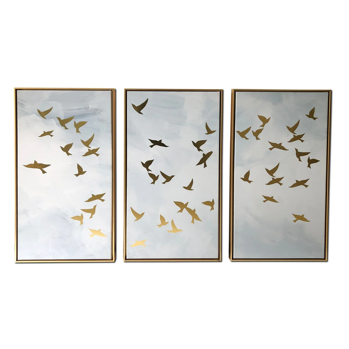 Golden Birds 3 Piece Set Print on Gold Floating Framed Canvas Wall Art