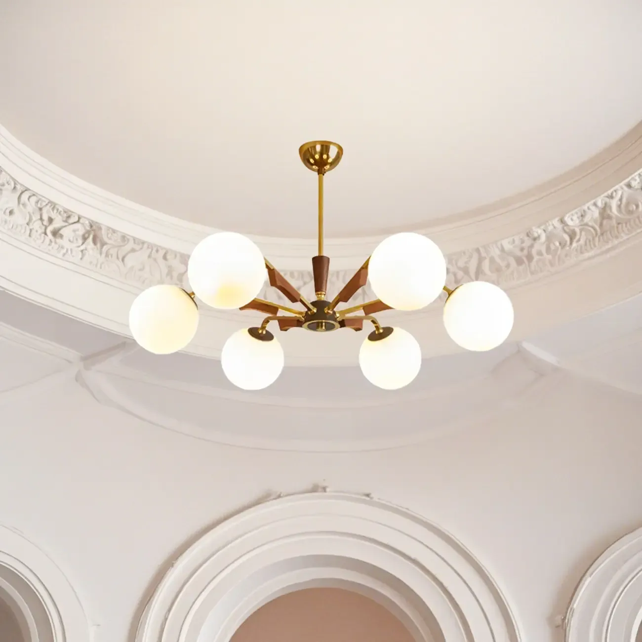 Modern White Glass Ball Chandelier with Adjustable Length