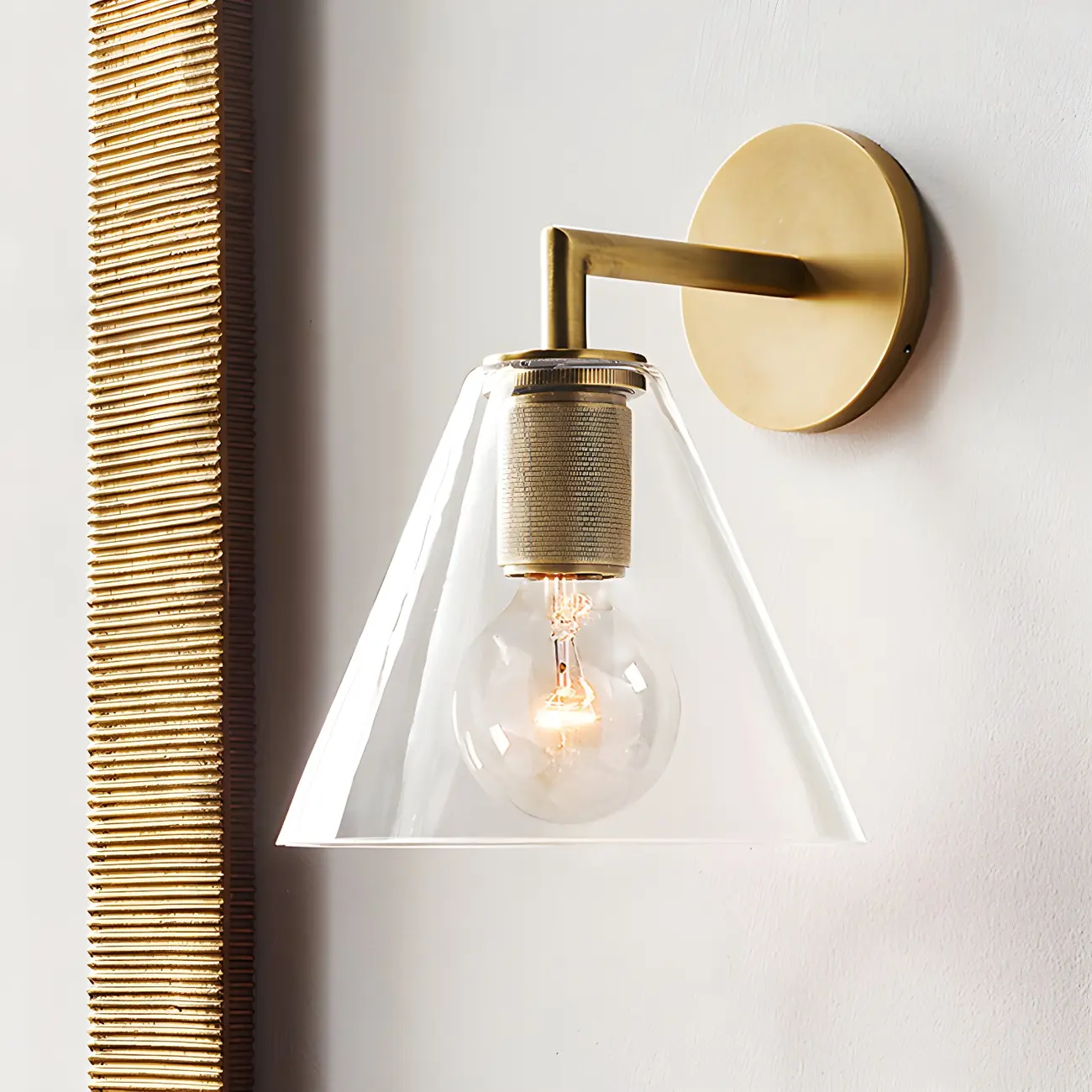 Industrial Cone Glass Wall Sconce with Brass/Black Finish