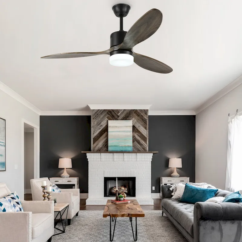 52  Farmhouse Solid Wood Ceiling Fan with Dimmable LED Light, 3-Speed Reversible Ceiling Fan with Remote