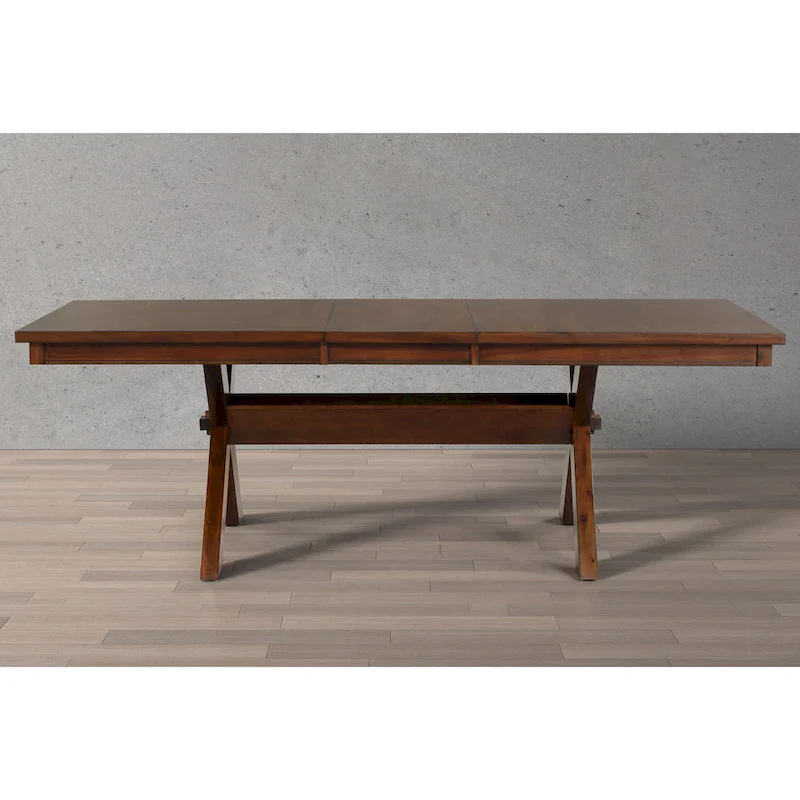 Roundhill Furniture Karven Wood Trestle Extendable Dining Table with Leaf, Dark Hazelnut