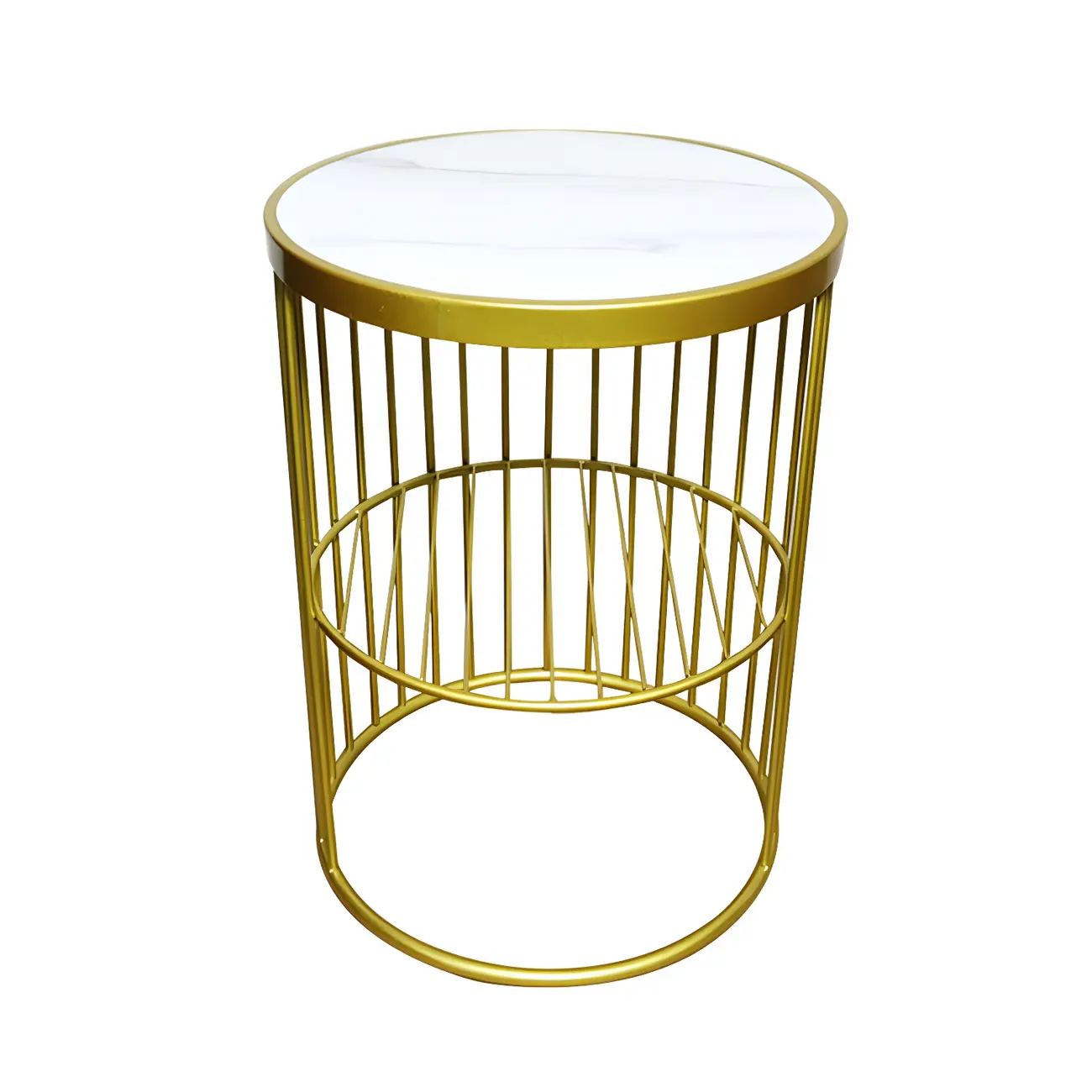 Modern Metal Bedside Table with Open Shelf in Cylindrical Shape