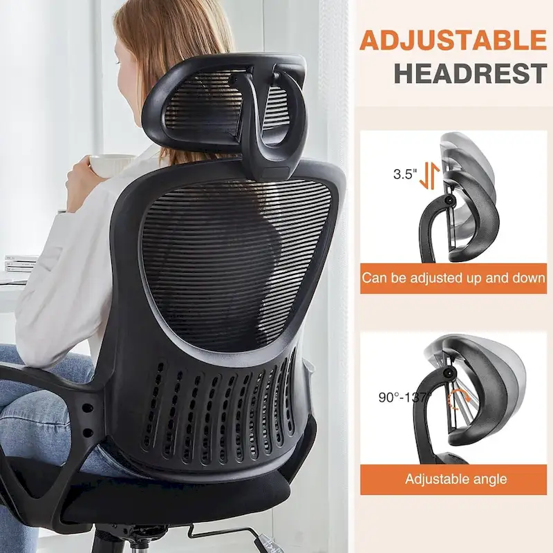 Ergonomic Office Chair, High Back Desk Chair with Headrest, Home Office Swivel Mesh Computer Chair Office Chairs