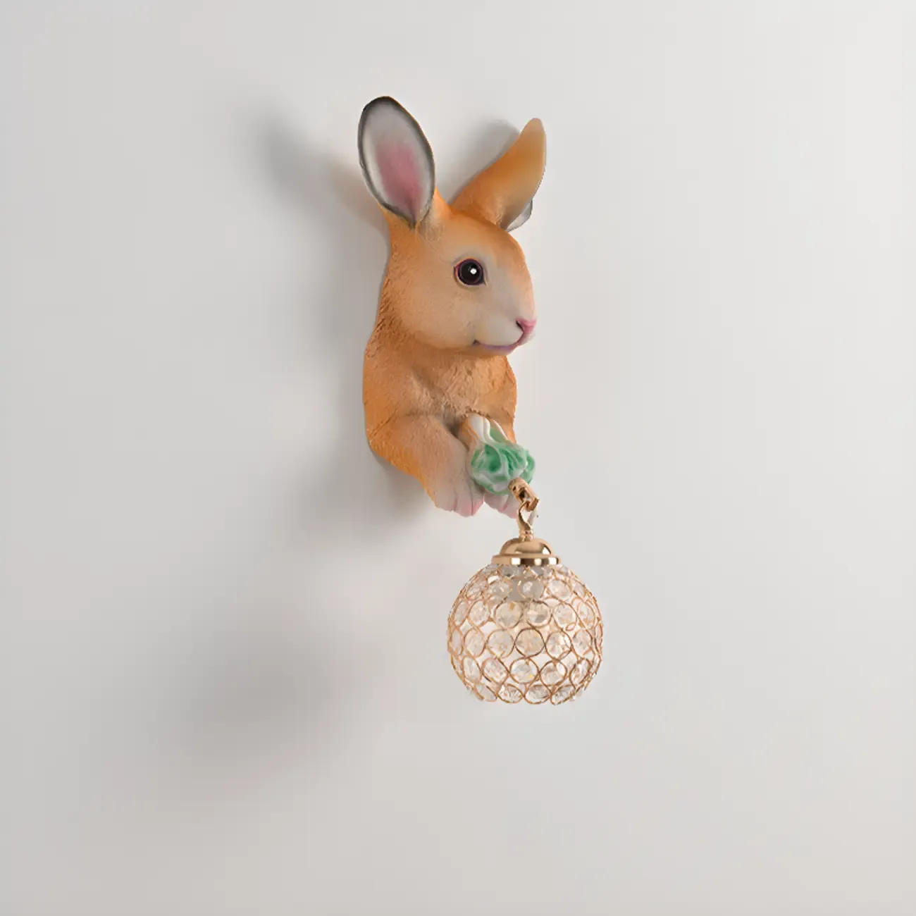 Kids Rabbit-Shaped Resin Wall Sconce with Crystal Shade