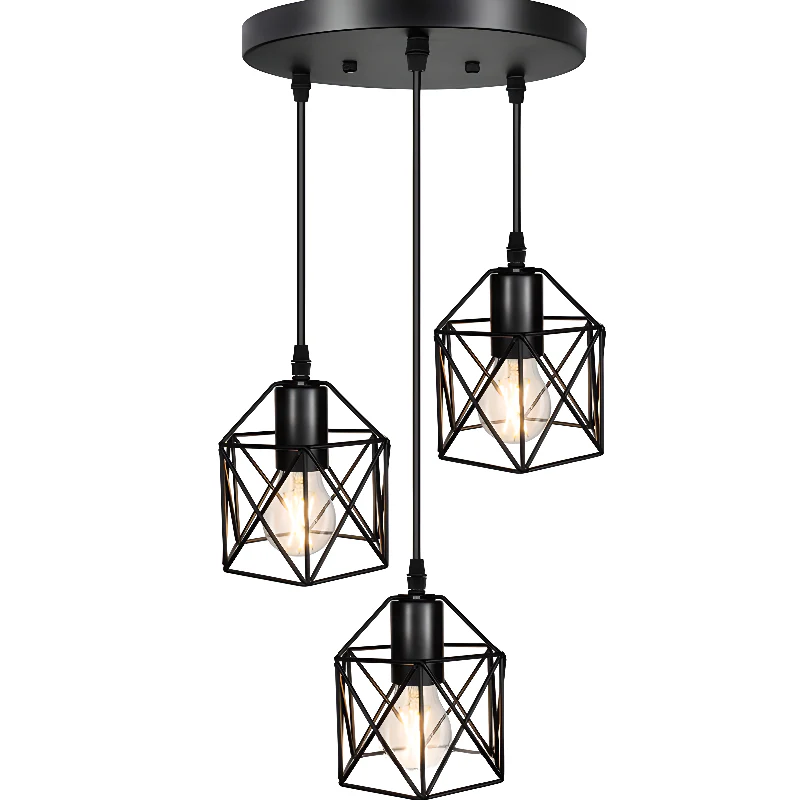 Industrial Black 1/3 Light Pendant Lights for Kitchen Island Hanging