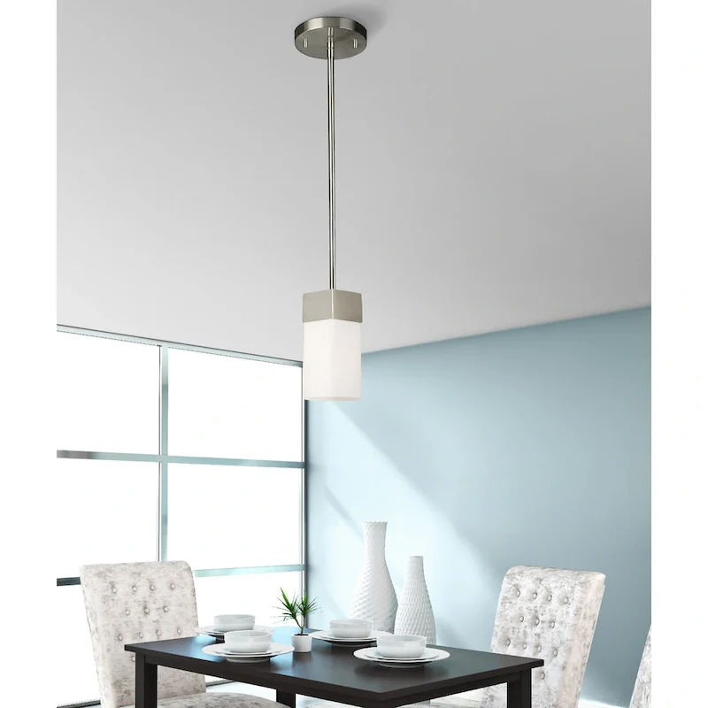 Eglo Novela 1-Light Brushed Nickel Mini Pendant with Frosted Glass