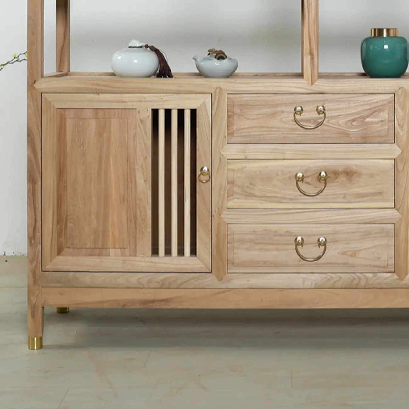 Natural Finish Wood 2-Shelf Sideboard with Drawers