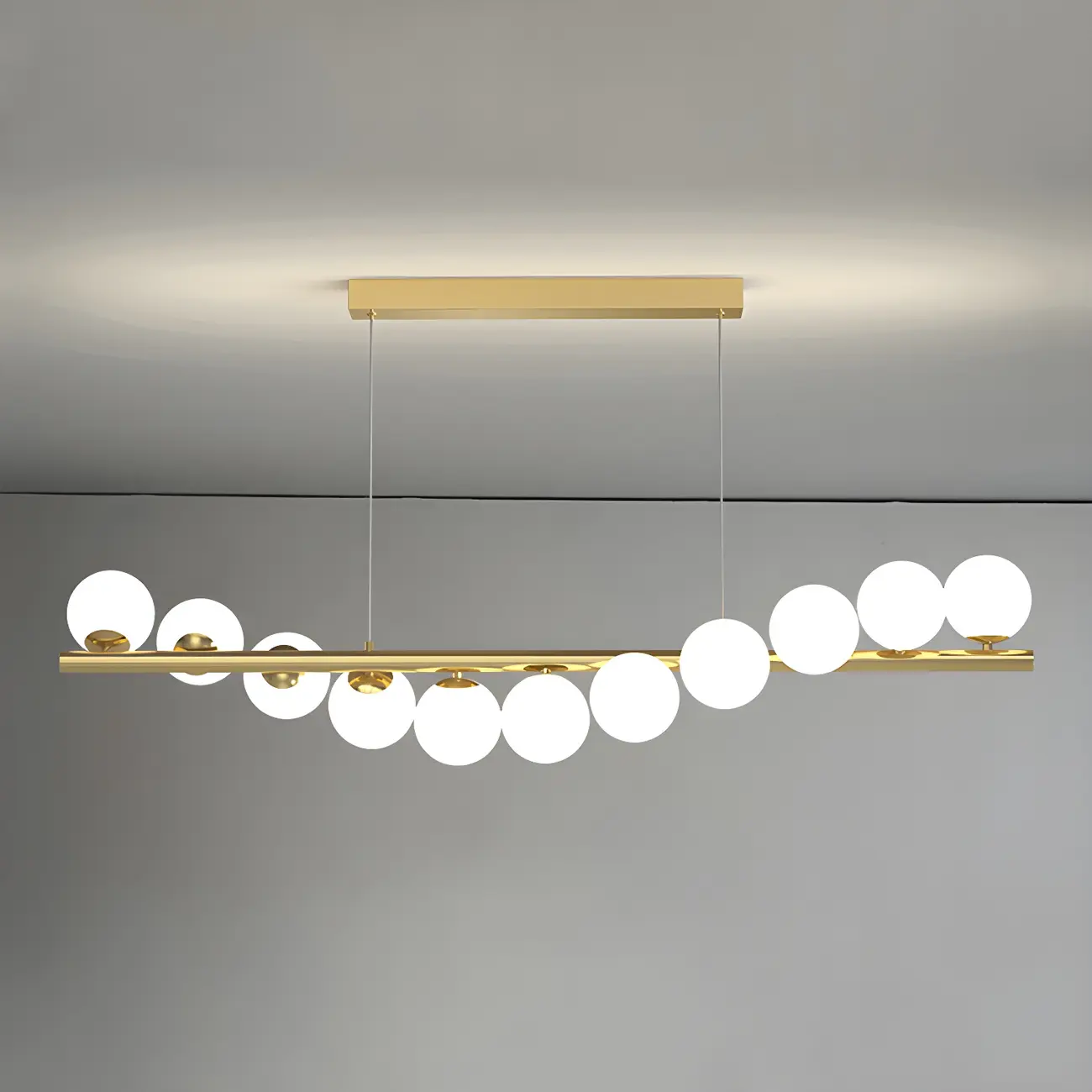 Sleek Modern Gold Glass Globe Island Chandelier