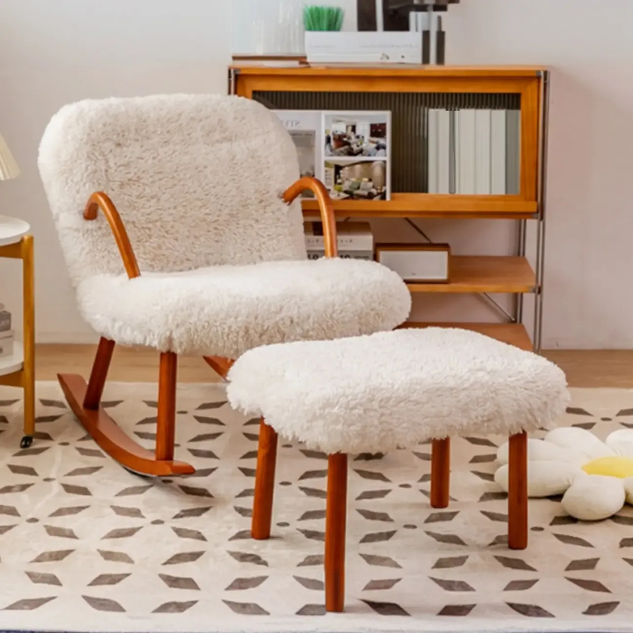 Stationary Solid Wood Rocking Chair with Ottoman & Track Arms